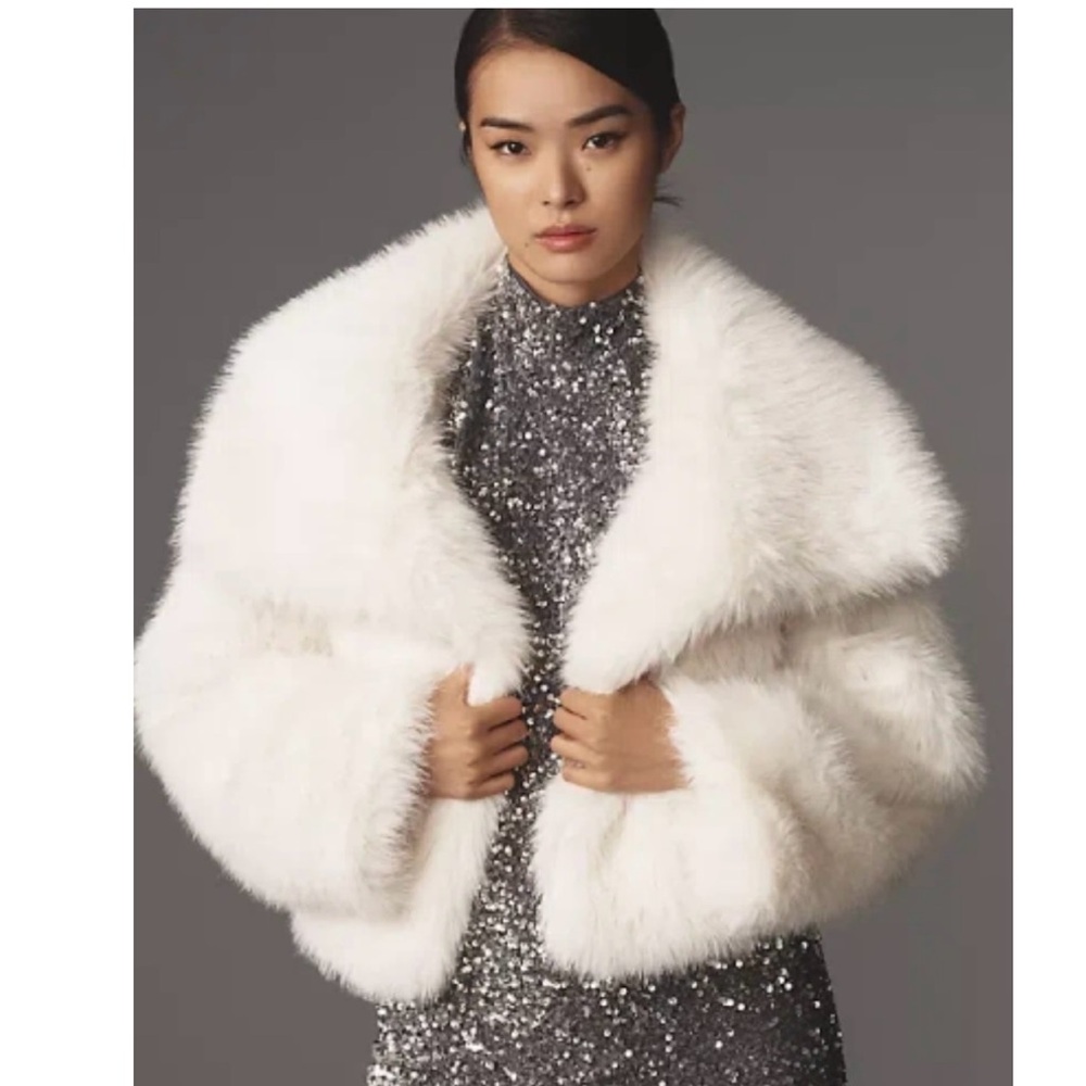 Maeve White Faux Fur Jacket